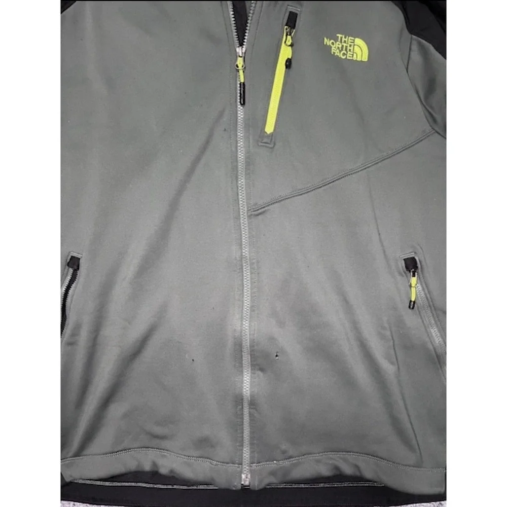 The North Face Gray Black Zip Stand-Up Collar Hooded Jacket Logo Men's Mid-Leng…